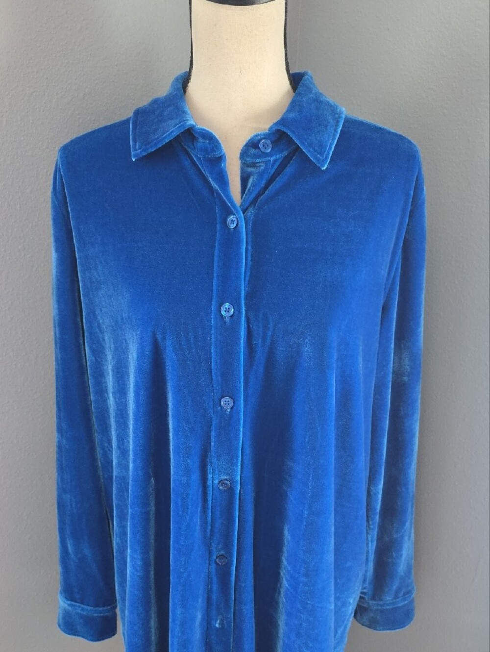 Soft Surroundings Blue Velvet Button-Front Shirt Sz L - Picture 3 of 8